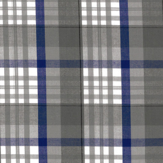 Plaid fabric pattern with green, blue, and white colors.