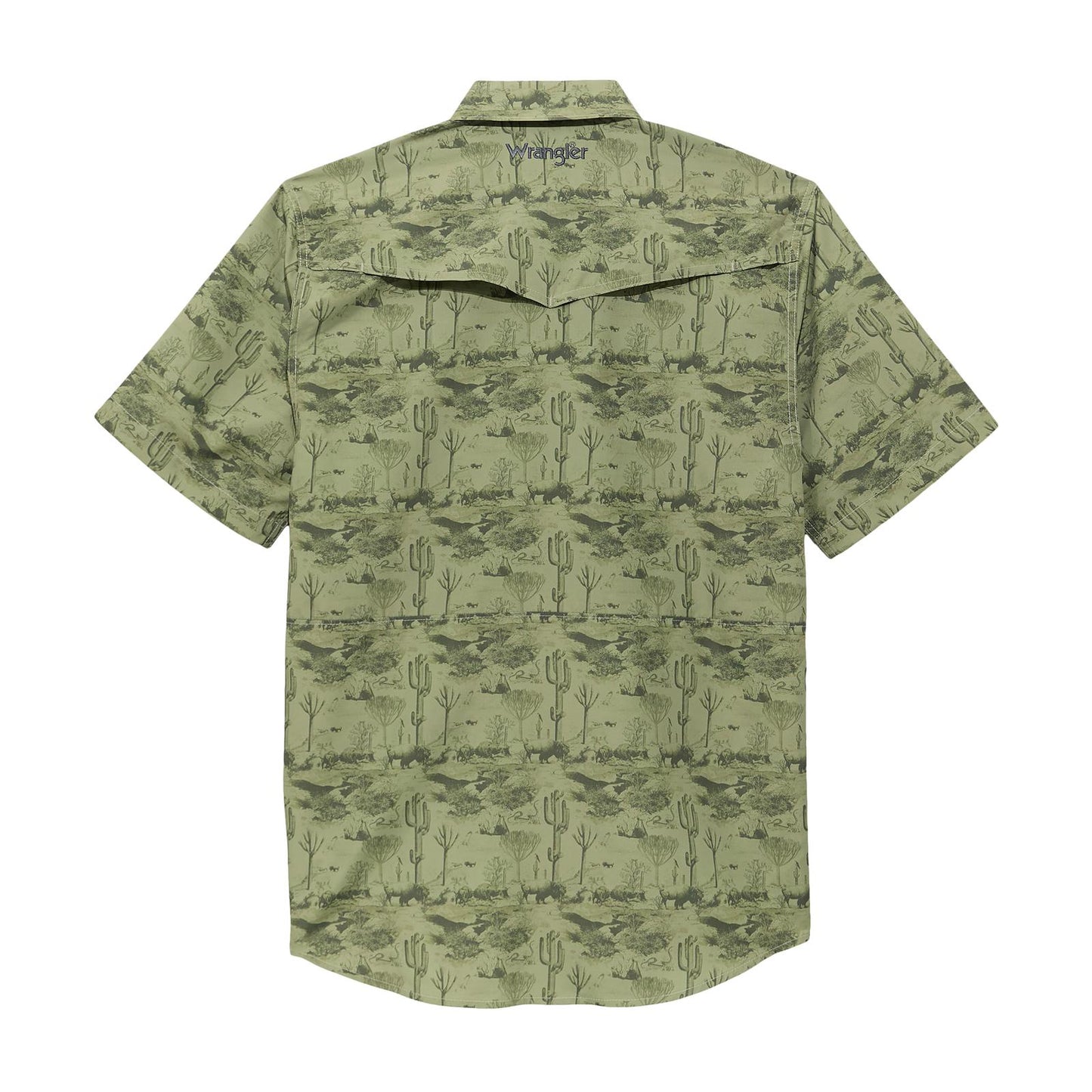 Green camouflage shirt with cactus pattern on a white background