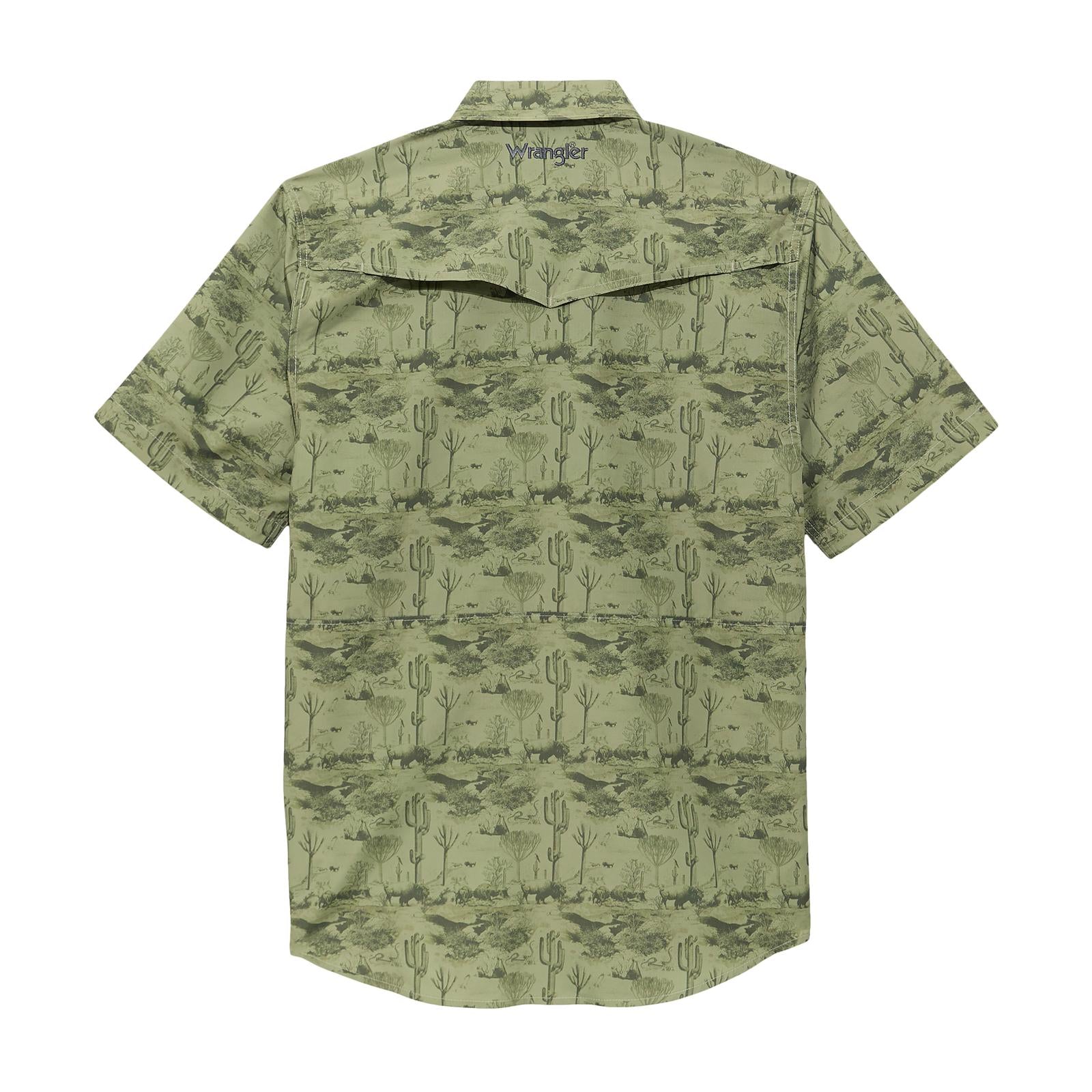 Green camouflage shirt with cactus pattern on a white background