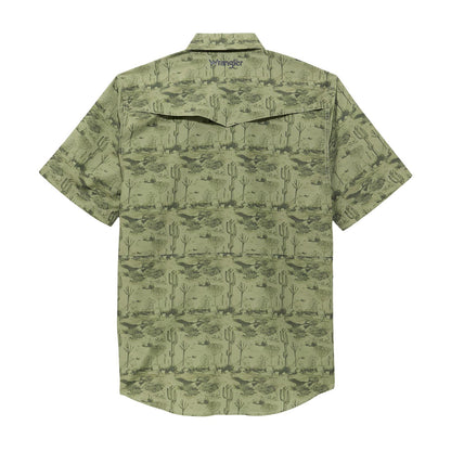 Green camouflage shirt with cactus pattern on a white background