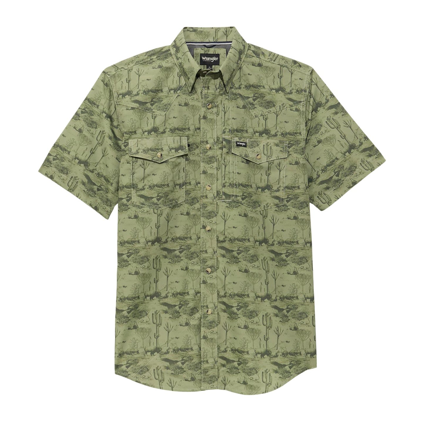 Green camouflage patterned shirt on a white background