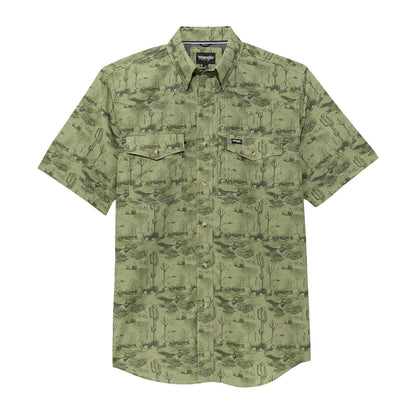 Green camouflage patterned shirt on a white background
