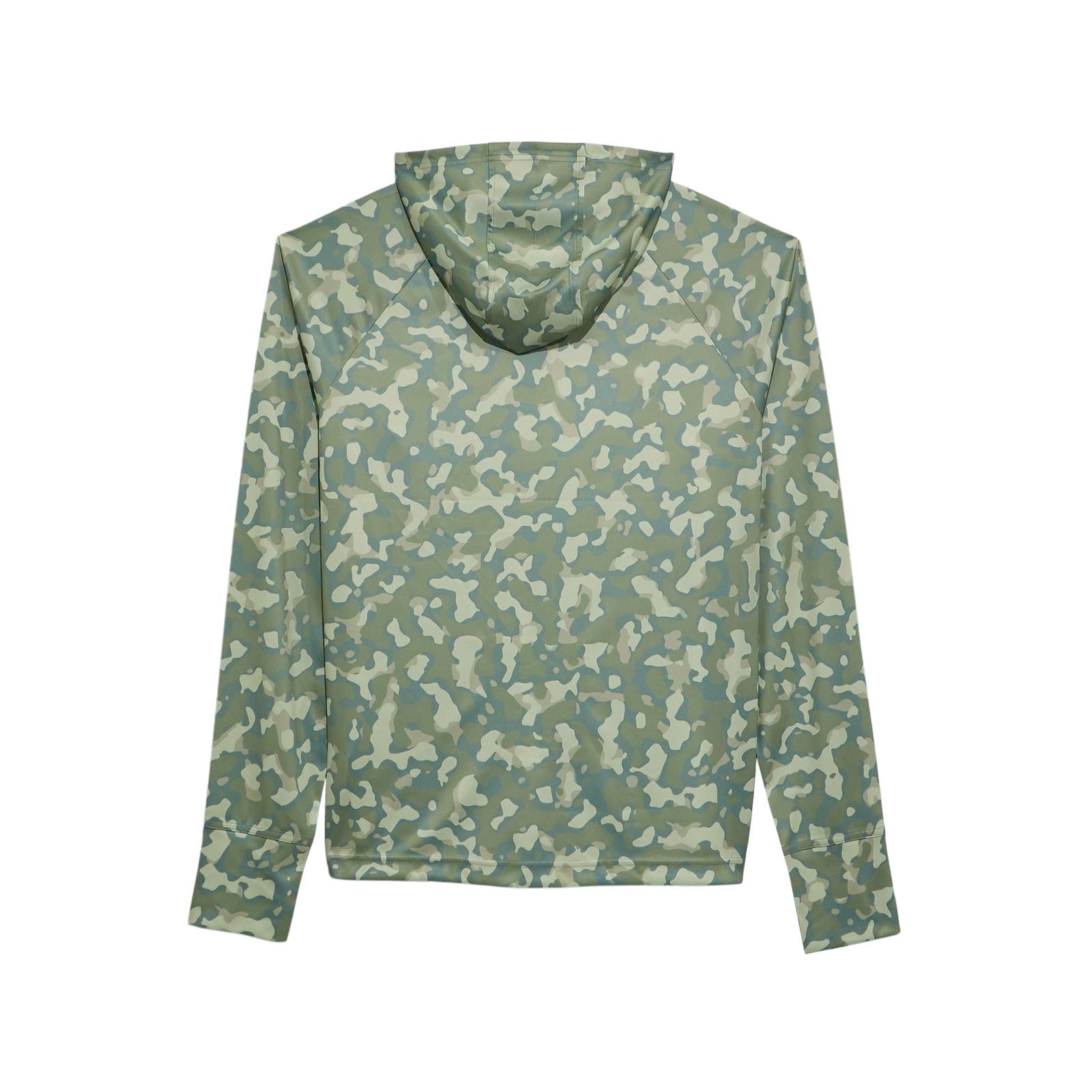 Camouflage-patterned hoodie on a white background