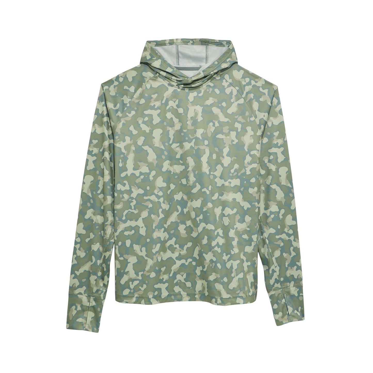 Camouflage-patterned hoodie on a white background
