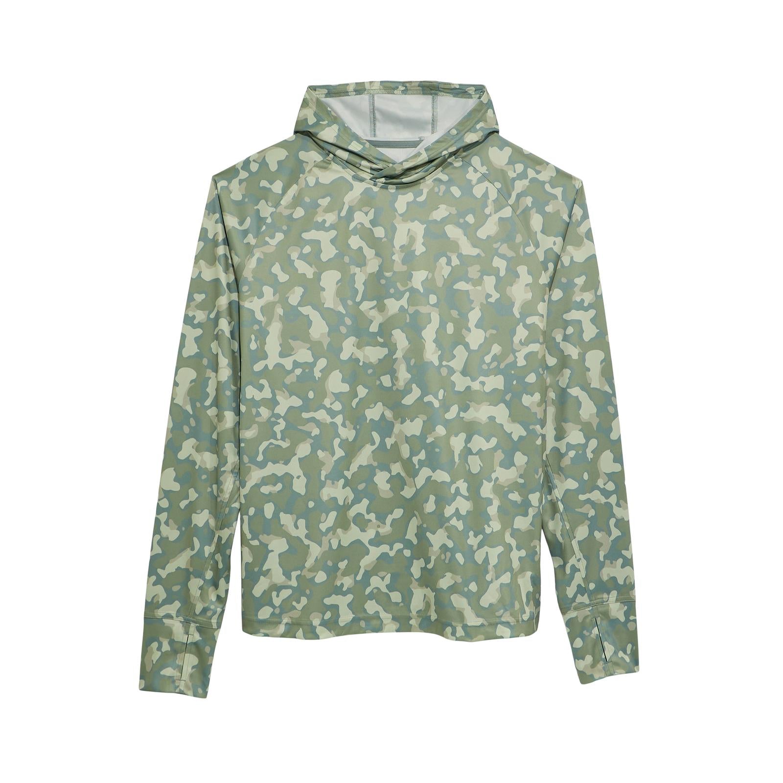 Camouflage-patterned hoodie on a white background