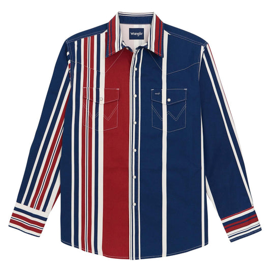 Vintage Inspired Long Sleeve Shirt - Blue Multi Stripe 