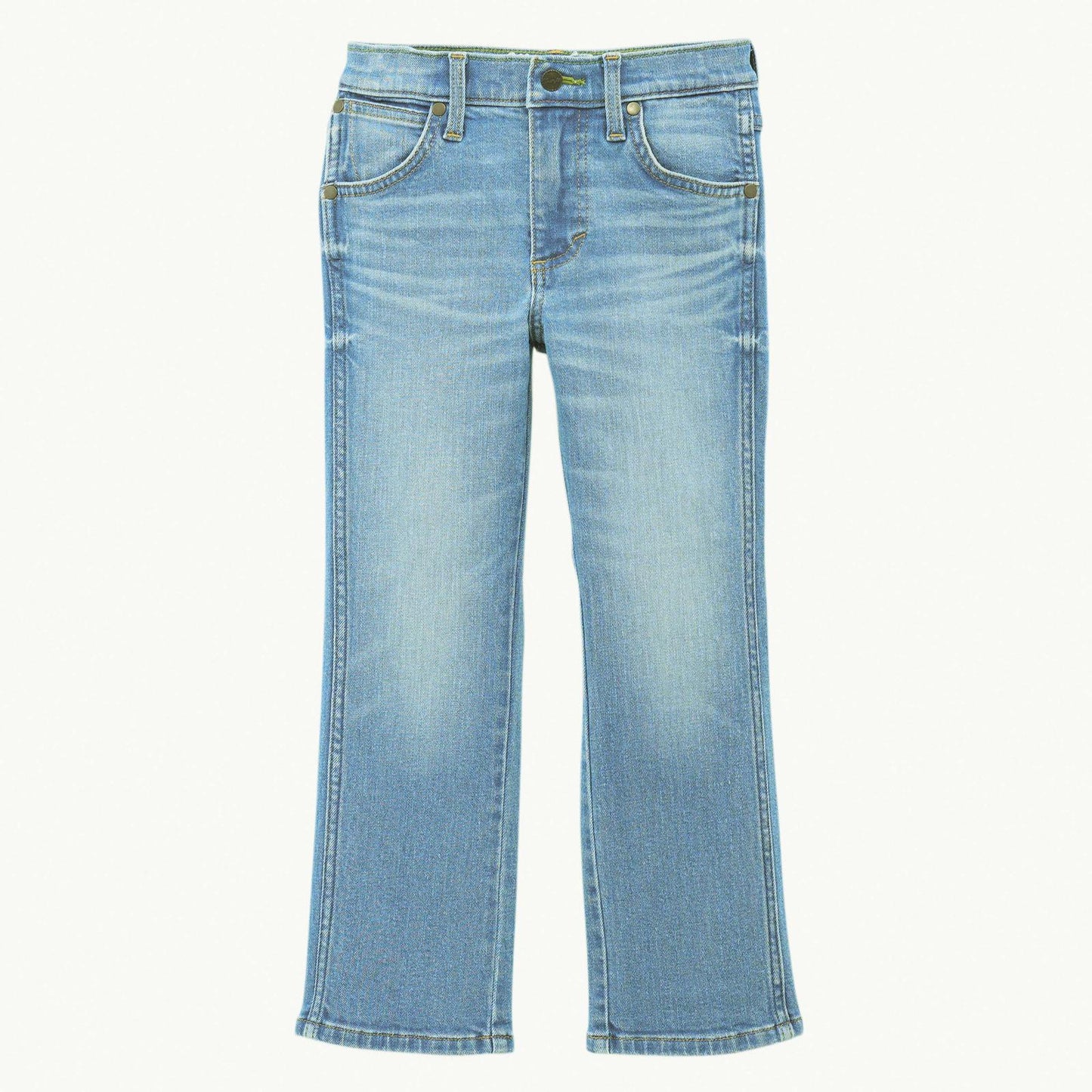 Light blue denim jeans on a white background