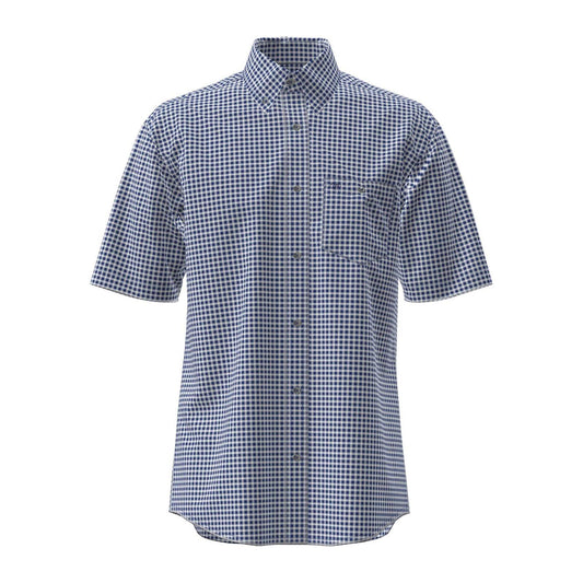 Blue and white checkered short-sleeve shirt on a white background