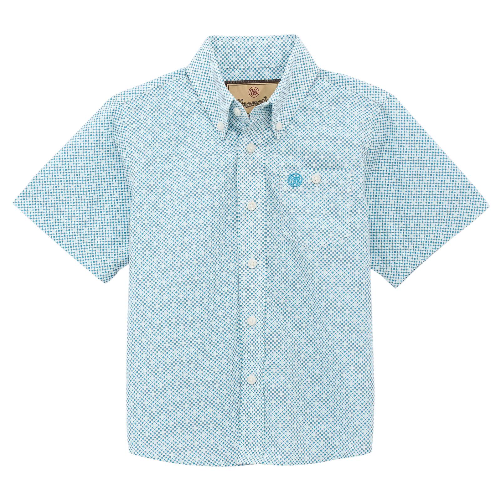 teal/white short sleeved shirt with white  background