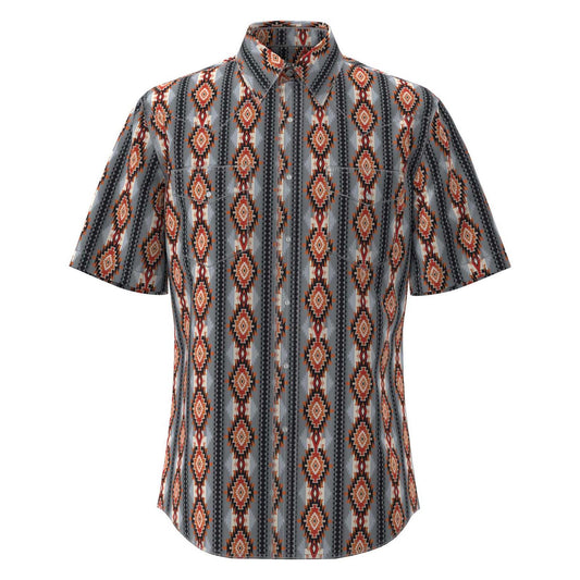 Short-sleeve shirt with a geometric pattern on a white background