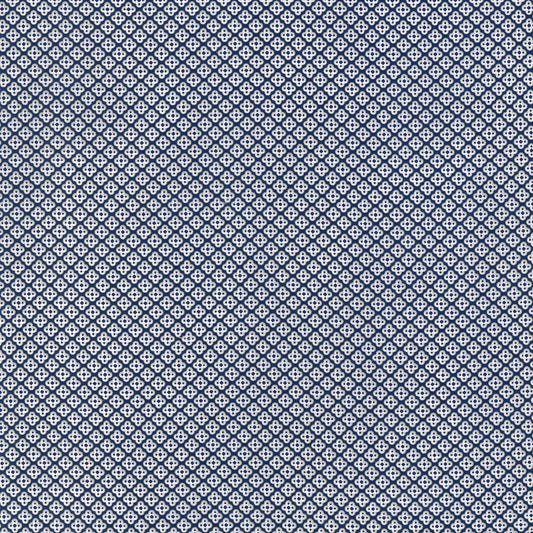 Navy blue and white geometric patterned fabric texture