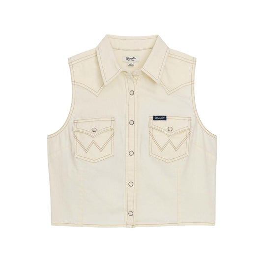 Beige vest with button details on a white background