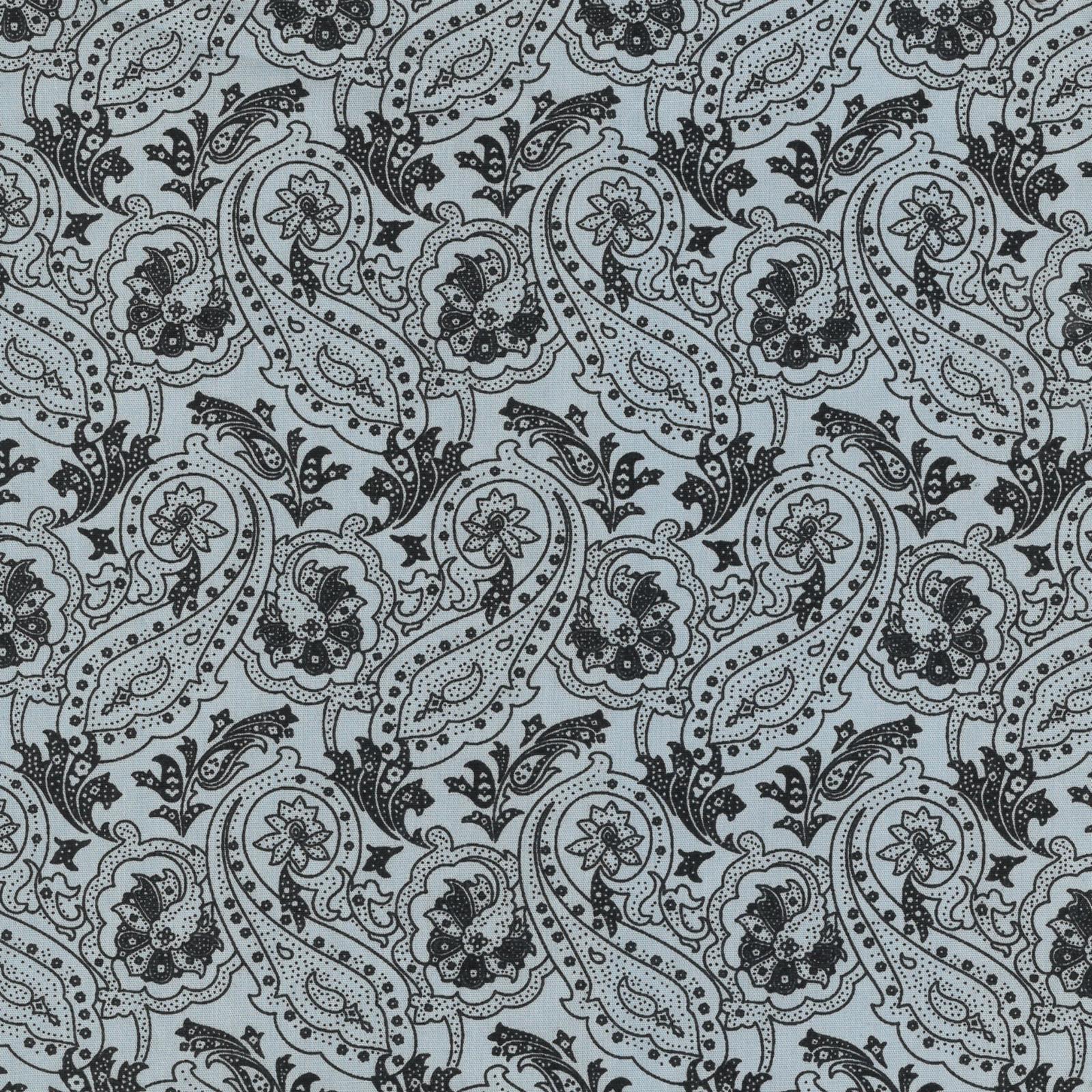 Black paisley pattern on a light blue background