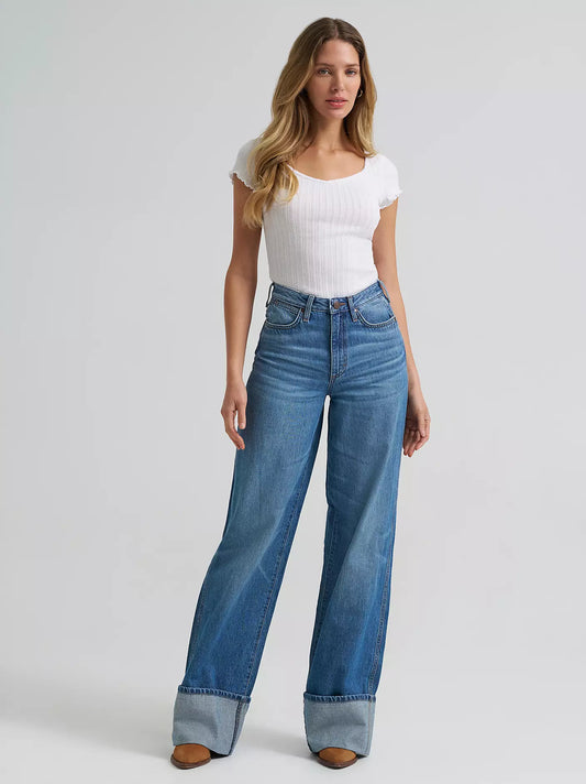 High Rise Wide Leg Cuffed Jean