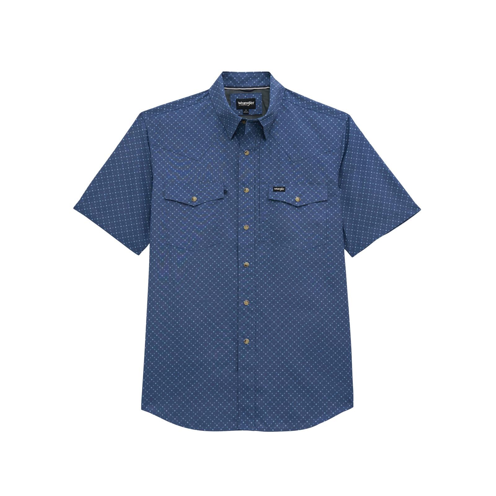 Vintage Indigo Lattice Western Performance Short Sleeve Shirt