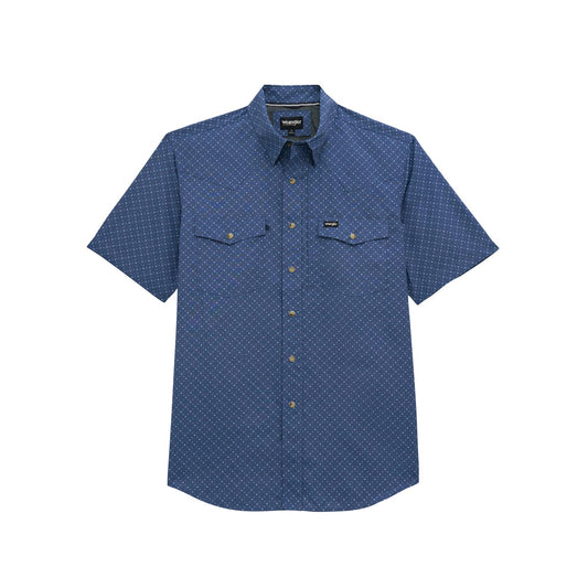 Vintage Indigo Lattice Western Performance Short Sleeve Shirt
