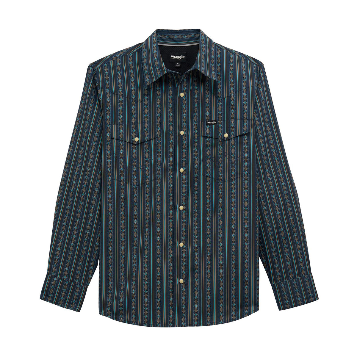 ATG -x- Wrangler® Technical Long Sleeve Shirt - Regular Fit - Snaps - Dark Sapphire Dimond Stripe - 112384280