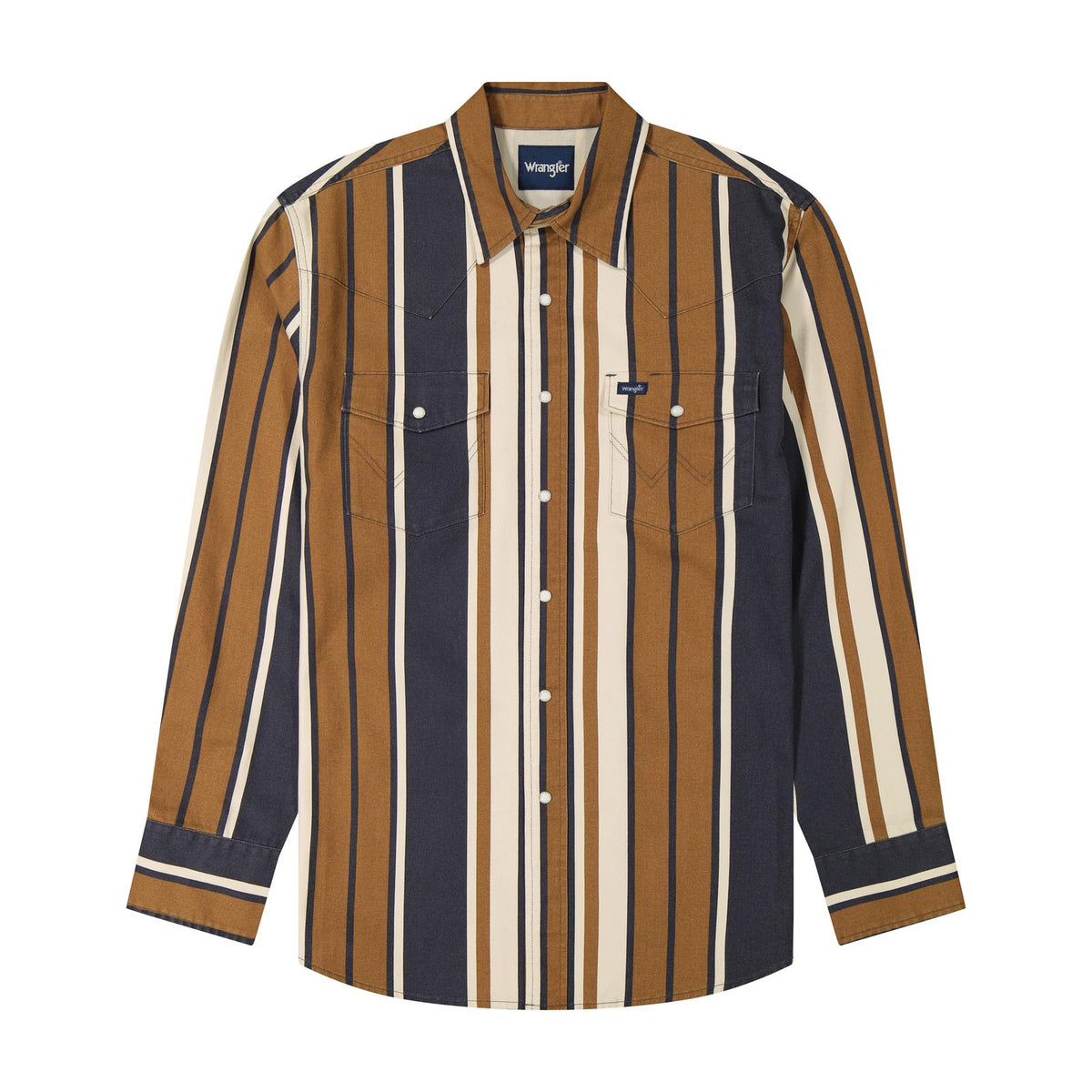 Wrangler® Vintage Inspired Brushpopper Long Sleeve Shirt - Classic Fit - Brown/Blue Stripe - 112385789