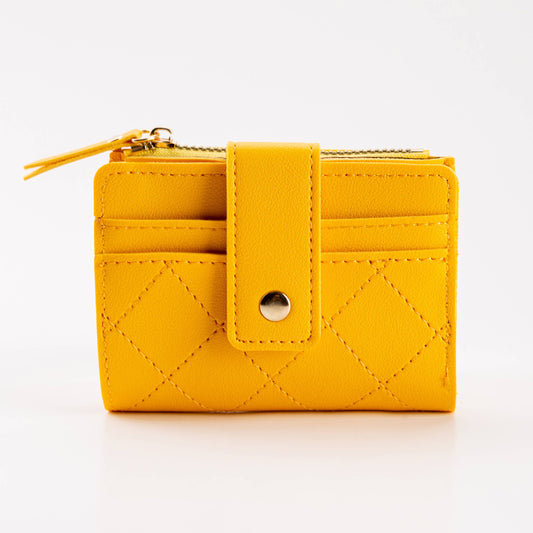 Compact Diamond-Stitched Pattern ID Window Wallet