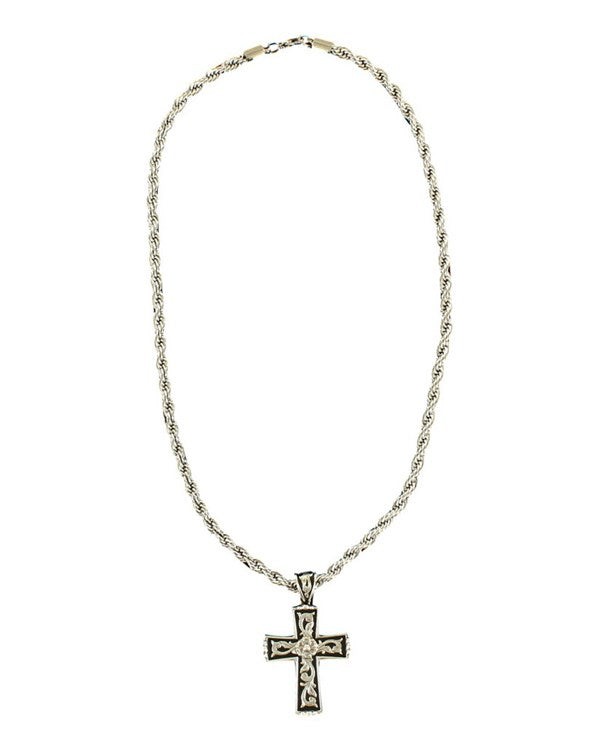 Twister Western Silver Men's Cross Necklace