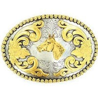 Nocona Horse Head Floral Edges Belt Buckle