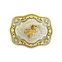 Nocona Silver Gold Bull Rider Belt Buckle