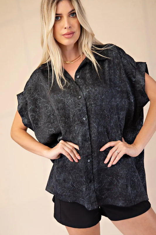 GLAM - Collar Neck Short Sleeve Button Down Shirt