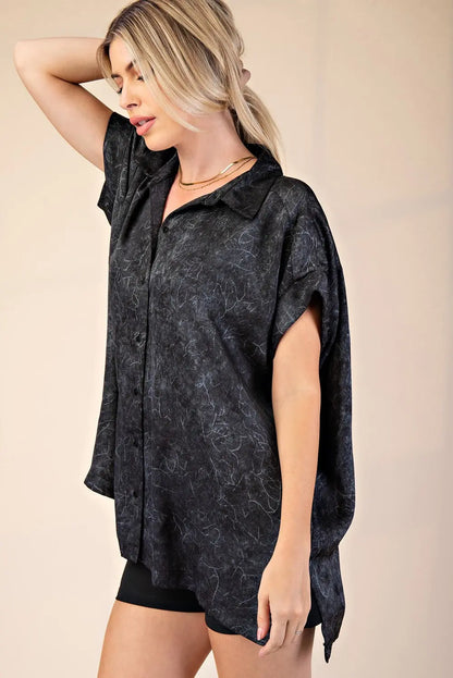GLAM - Collar Neck Short Sleeve Button Down Shirt