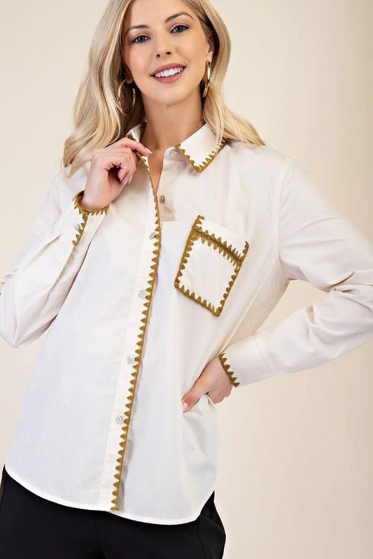 GLAM - Front Button Embroidered Shirt