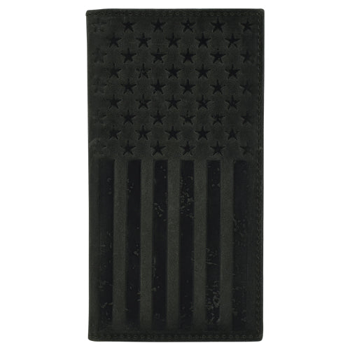 Black American flag patch on a white background