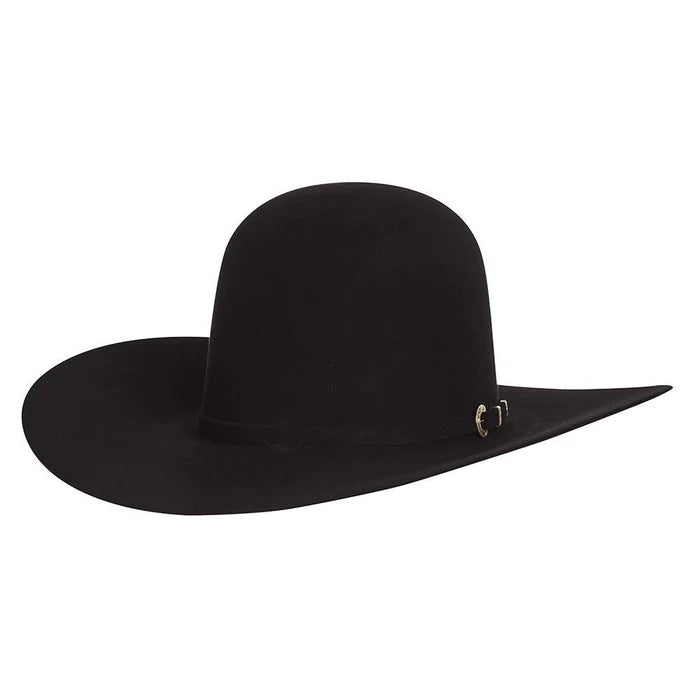 Wide-brim black felt cowboy hat with buckle detail, western headwear accessory