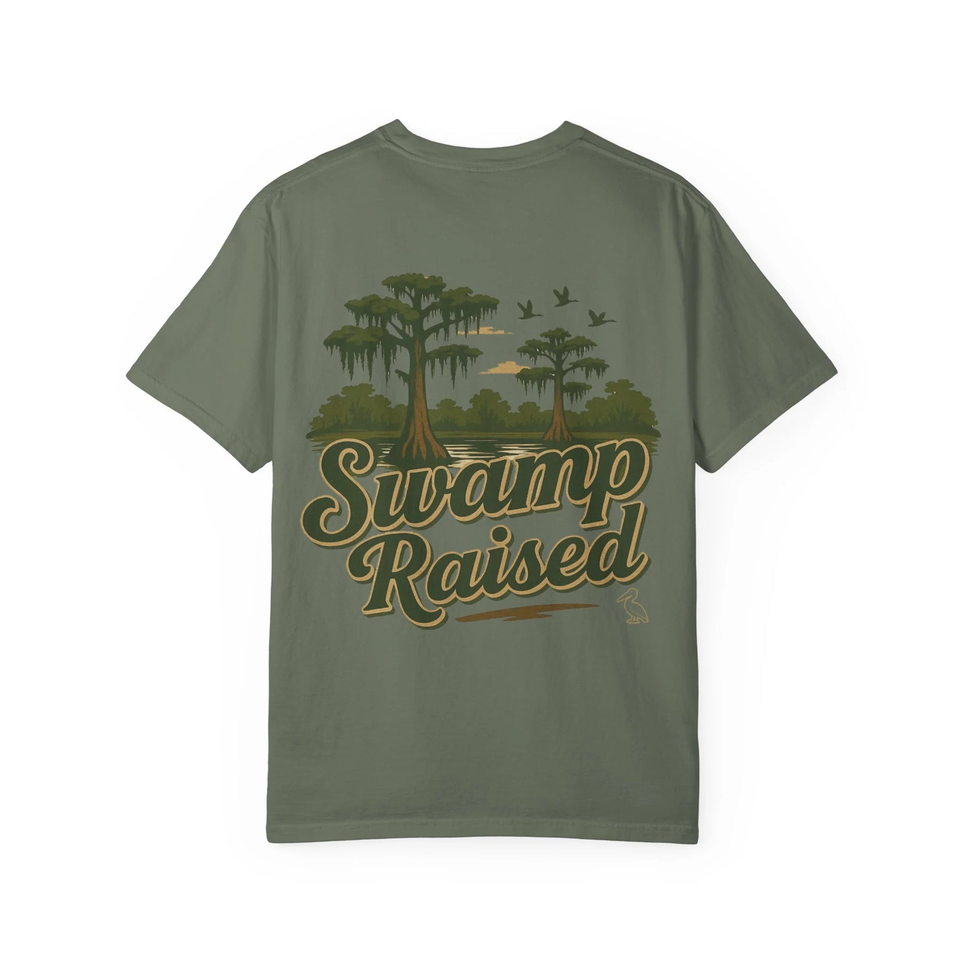 Green t-shirt with graphic design and text 'Call Me Big Papa' on a white background