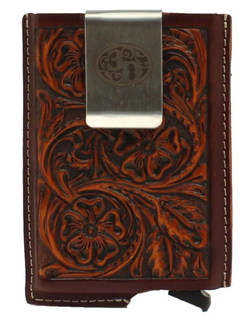 3D Men's Smart Wallet Tooled Brown Design