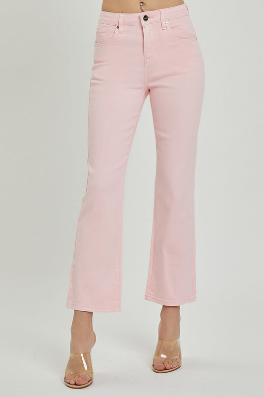 Pink High Rise Crop Straight Pants