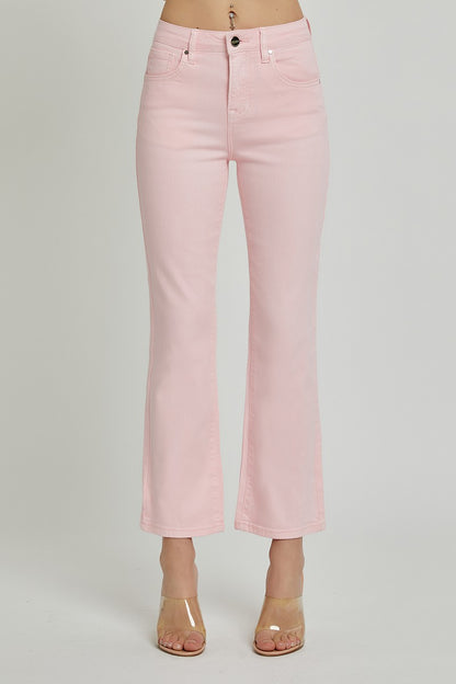 Pink High Rise Crop Straight Pants