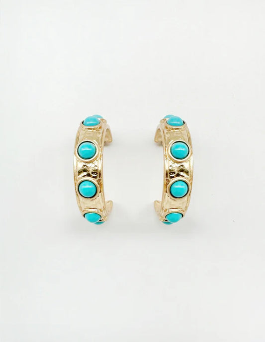 Gold Hoop with Turquoise Studded Accents 1.5" Earring