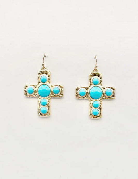 Cross with Turquoise Beaded Accents Earring