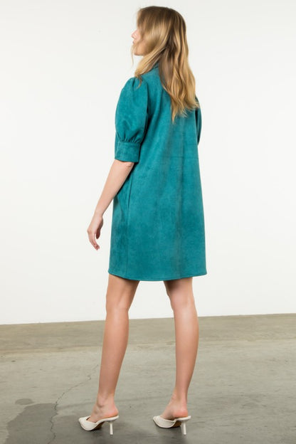 Short Sleeve Suede Dress