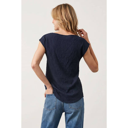 Naked Zebra - Textured Satin Boat Neck Blouse