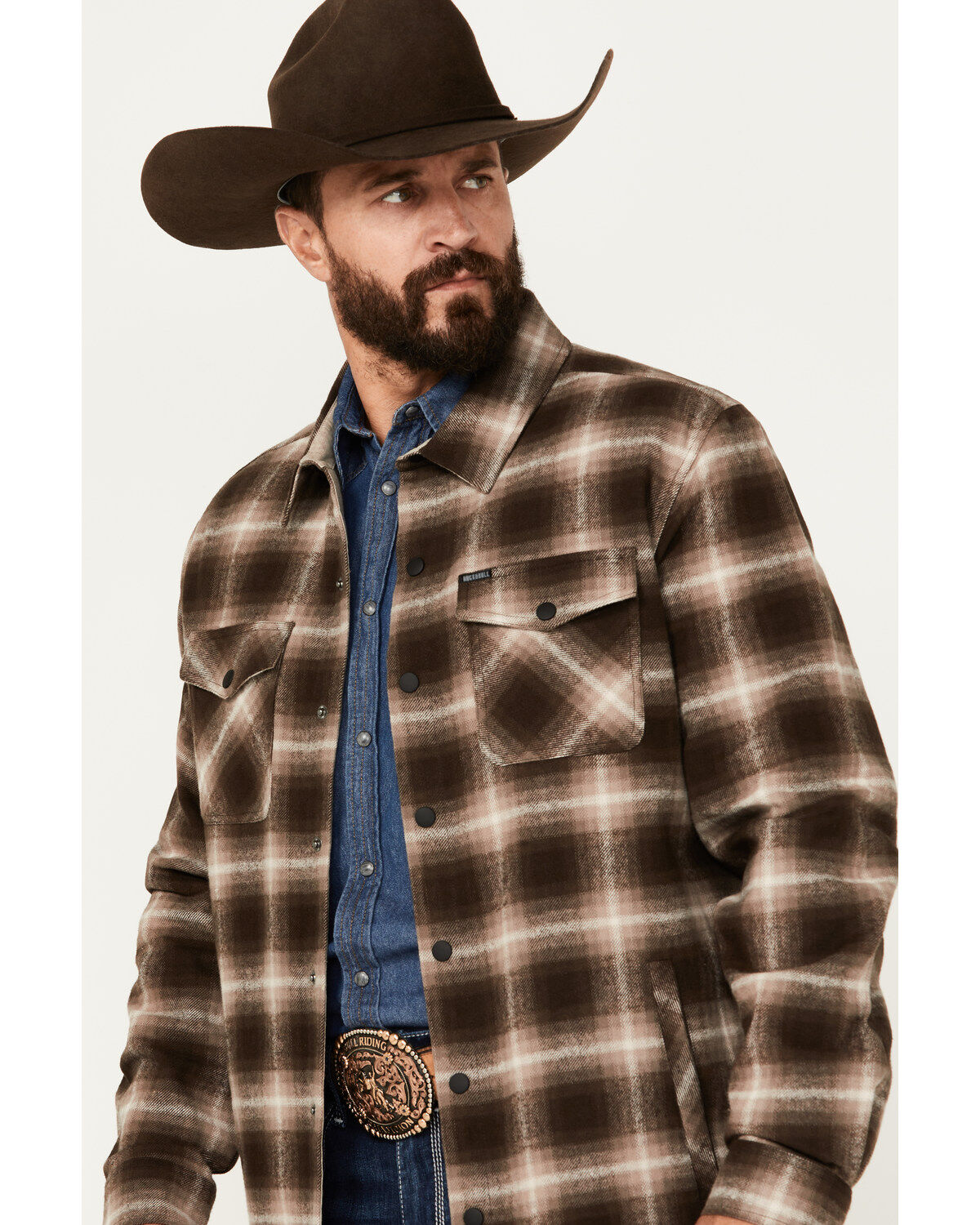 Rock & Roll Denim Men's Plaid Print Snap Shacket- CHARCOAL