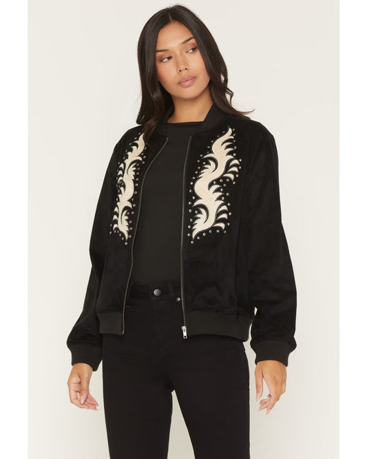 Rock & Roll Denim Women's Microsuede Studded Bomber Jacket