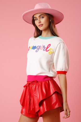 Peach Love California - Color Block Cowgirls Lurex Embroidery Sweater