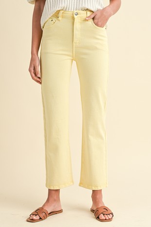 Pink Stretch High Rise Straight Leg Cropped Jean