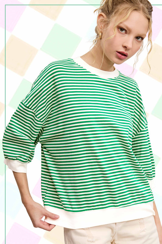 Crew Neck Stripe Short Sleeve Top