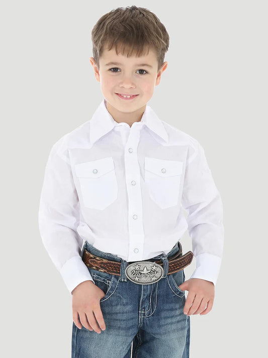 Wrangler Boy's White Long Sleeve Snap Up Western Shirt
