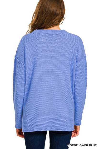 4 Buttons Henley Neckline Basic Sweater