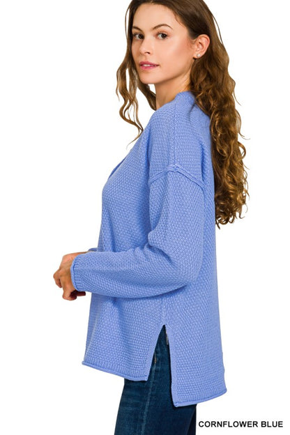 4 Buttons Henley Neckline Basic Sweater