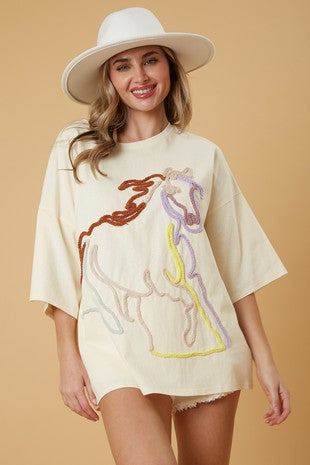Peach Love California - Brown Horse Embroidery Tee
