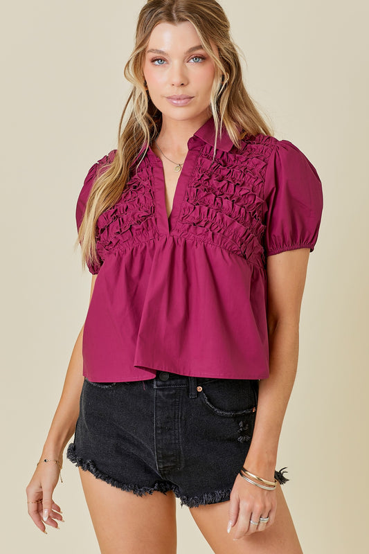 Poplin Shirts W/ Cinched Ruffle Detail