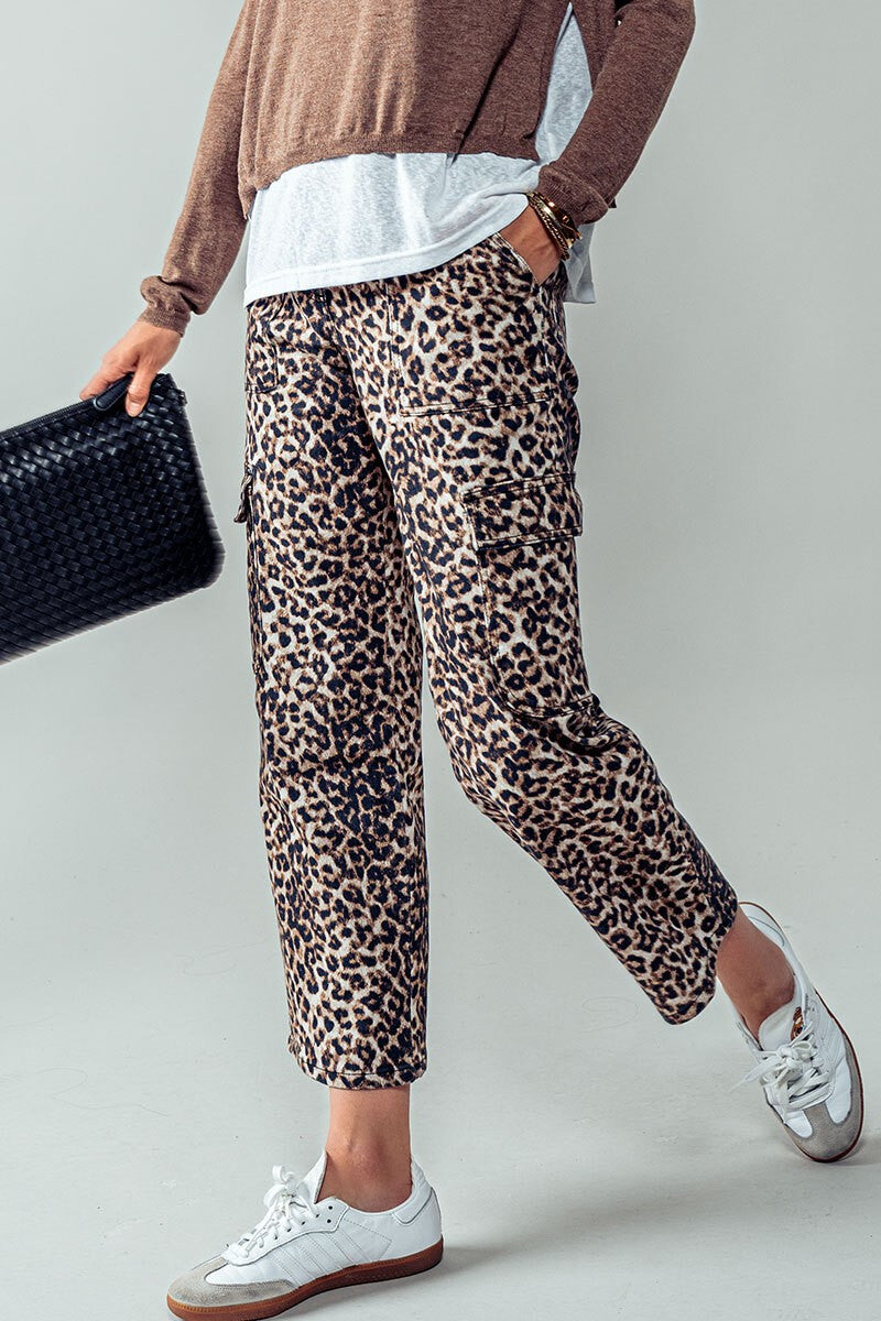 Boho Leopard Print Cargo Straight Legged Pants